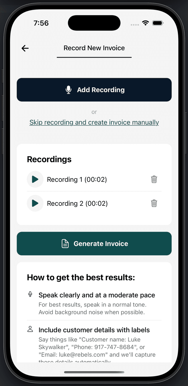Voice Recording Interface